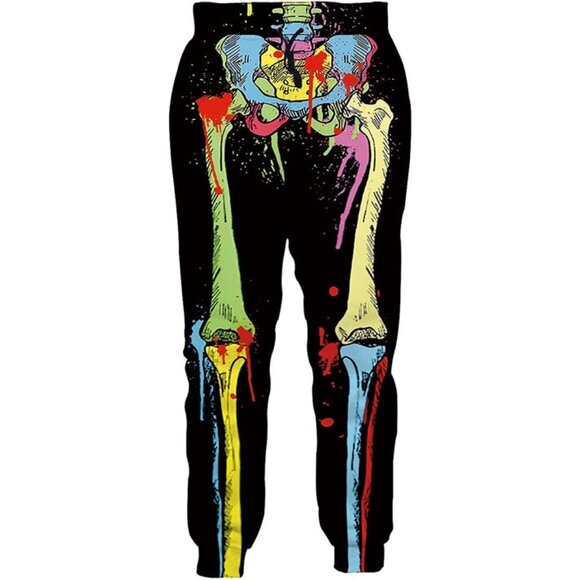 Halloween Skeleton Sweatpants Men's Colorful Jogger Drawstring Pockets Size S - Picture 2 of 5
